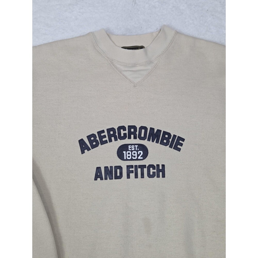 Vtg Abercrombie & Fitch Sweatshirt Mens M Beige Logo Crewneck Cotton‎ Pullover